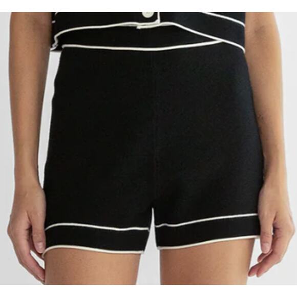 OAK + FORT Pants - New Oak+Fort Contrast Trim Knit Shorts, Black Size XS